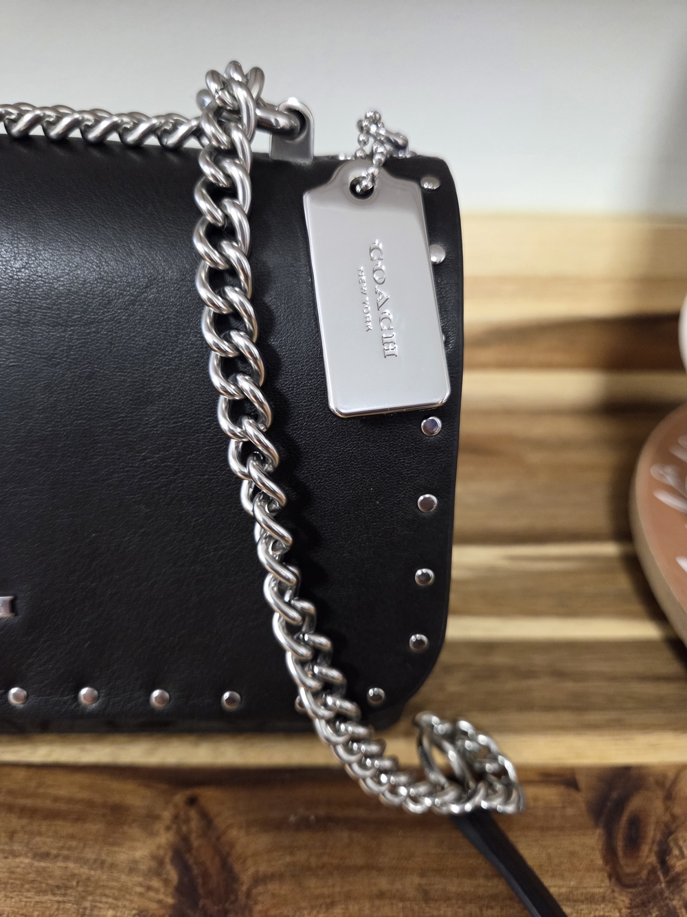 Coach Black Leather Chain Shoulder Bag